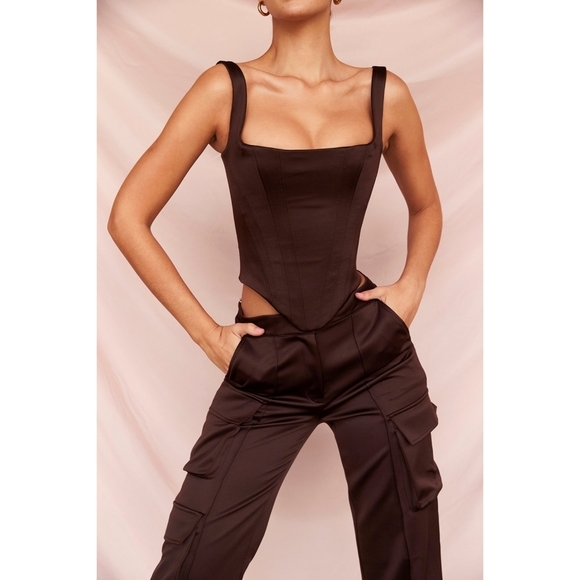 HOUSE OF CB Rafa Corset Chocolate Satin Top Small - Picture 8 of 15